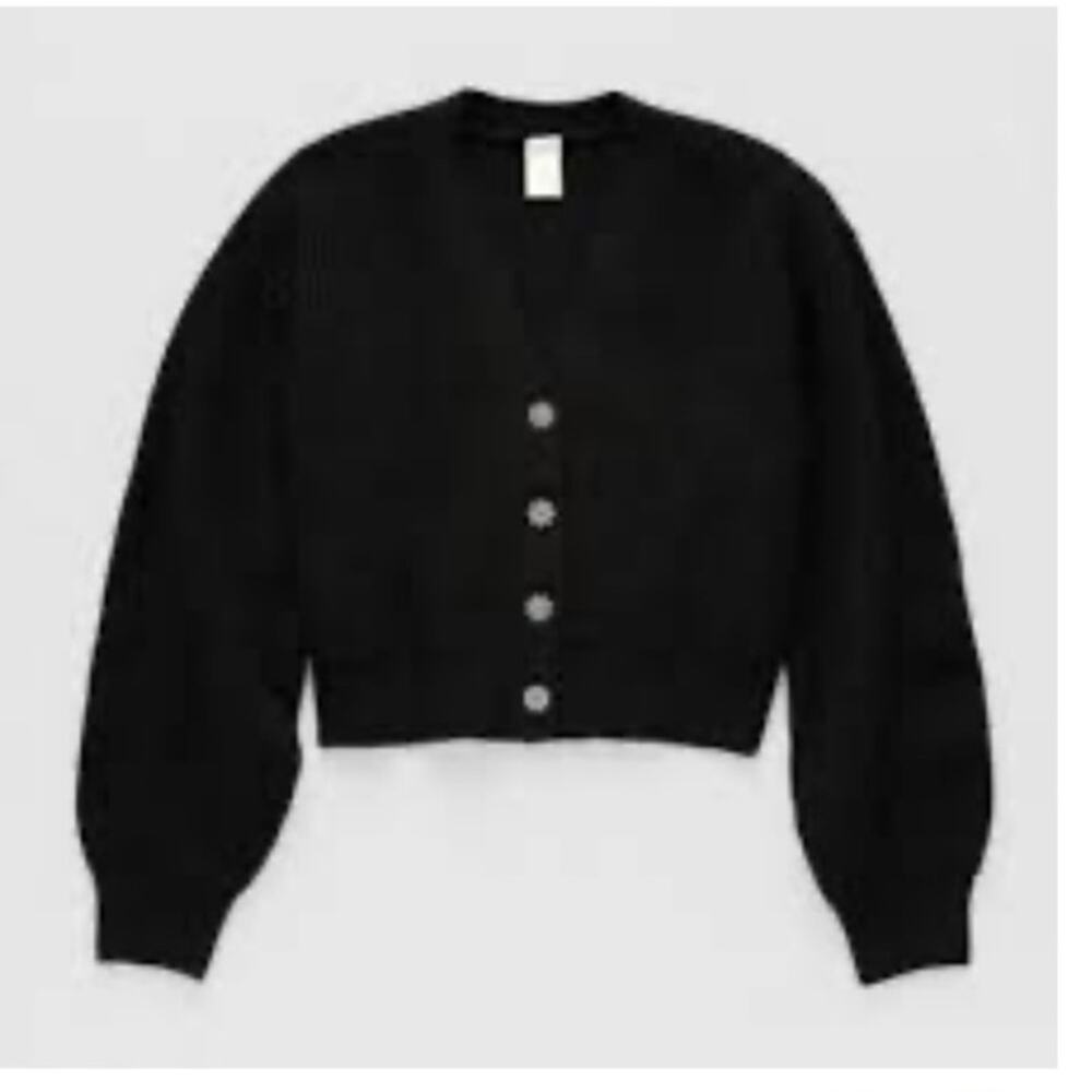Thereabouts Black Textured V-Neck Cardigan - Medium 10/12